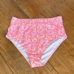 Pink Lily Floral Bikini Bottom - Pink and White